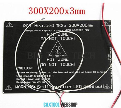 MK2A 300x200x3.0mm Aluminum Heatbed + LED Resistor + 60cm Cable + Thermistors