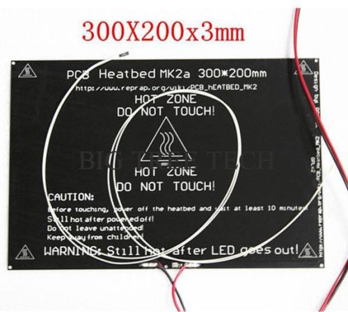 MK2A 300x200x3.0mm Aluminum Heatbed + LED Resistor + 60cm Cable + Thermistors